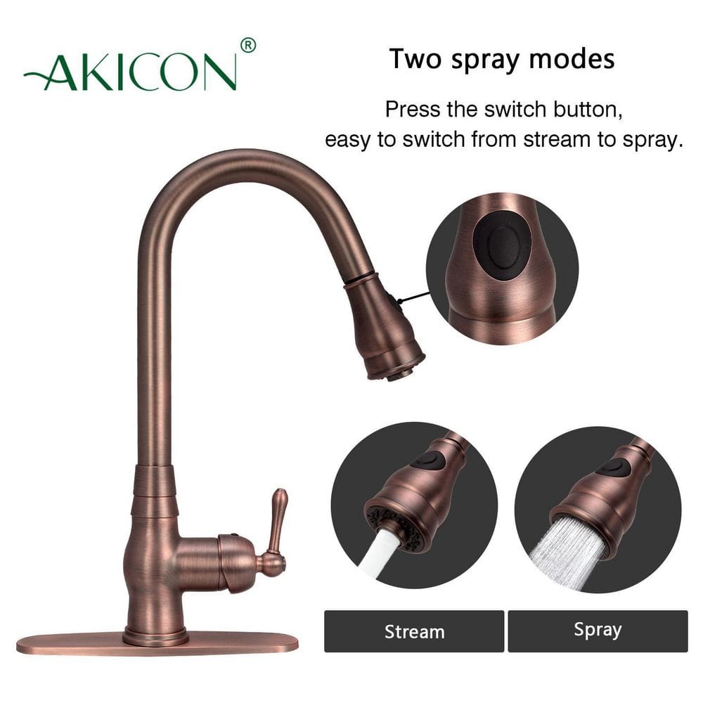 Antique Bronze Single Handle Pull-Down Kitchen Faucet with Deck Plate