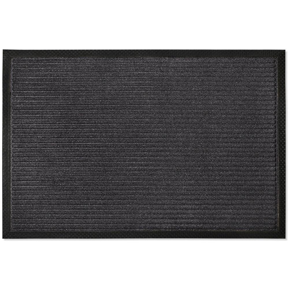 Black Striped Polypropylene Indoor Outdoor Doormat 24 x 36 Inches