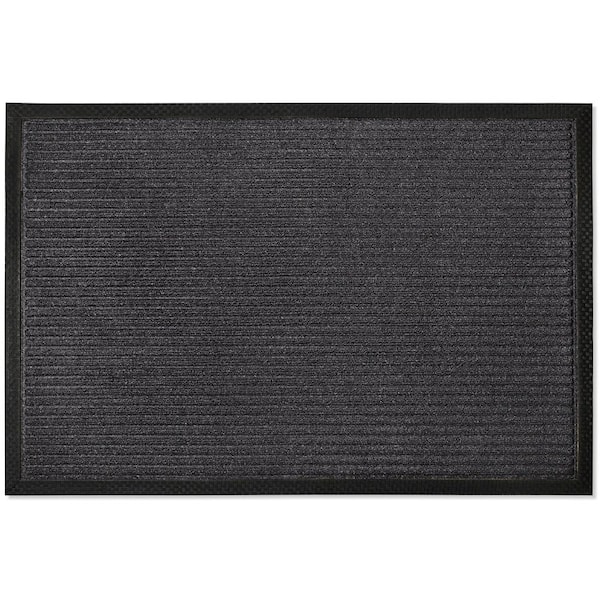 Indoor Outdoor Doormat Black 24 in. x 36 in. Stripes Floor Mat