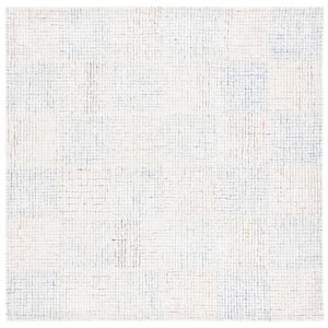 Abstract Ivory/Blue 6 ft. x 6 ft. Square Marled Square Area Rug
