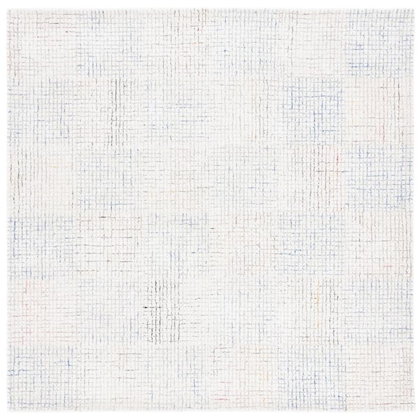 SAFAVIEH Abstract Ivory/Blue 6 ft. x 6 ft. Square Marled Square Area Rug