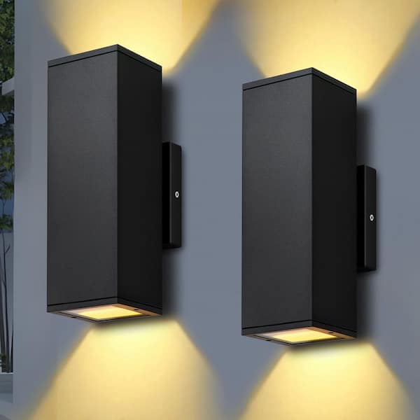 2-Light Rectangular Matte Black Indoor/Outdoor LED Wall Light, Up/Down Outdoor Wall Lantern Sconce(2-Pack)