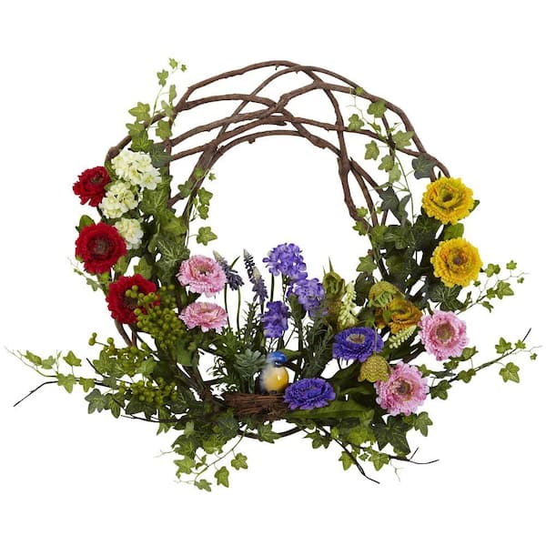 Nearly Natural 22 in. Artificial Spring Floral Wreath