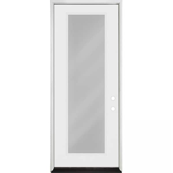 Legacy 32 in. x 96 in. Full Lite Clear Glass LHIS Unfinished Fiberglass Prehung Front Door with 4-9/16 Jamb