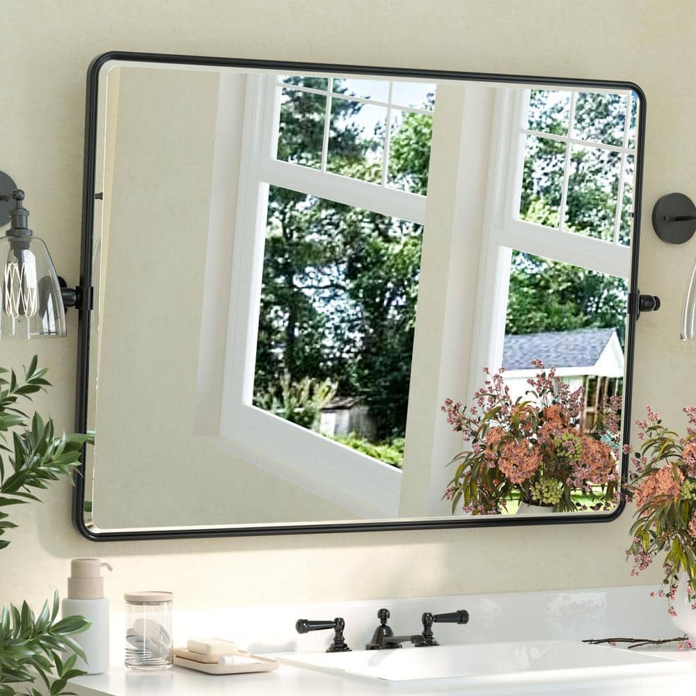 KeonJinn 40 in. W x 30 in. H Black Mirrors Framed Tilt Mirrors for