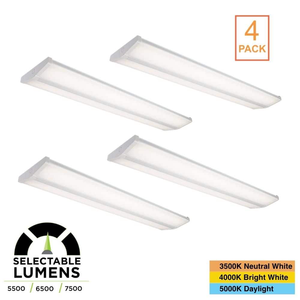 4-Pack 4 ft. 5500/6500/7500 Lumens, Integrated LED White Dimmable Wraparound Light, Selectable CCT 3500K/4000K/5000K price history on PriceWatchPro
