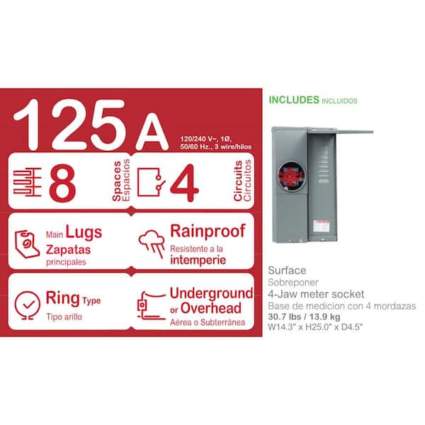 Homeline 125 Amp 8-Space 8-Circuit Outdoor Ring-Type Overhead/Underground Main Lug CSED