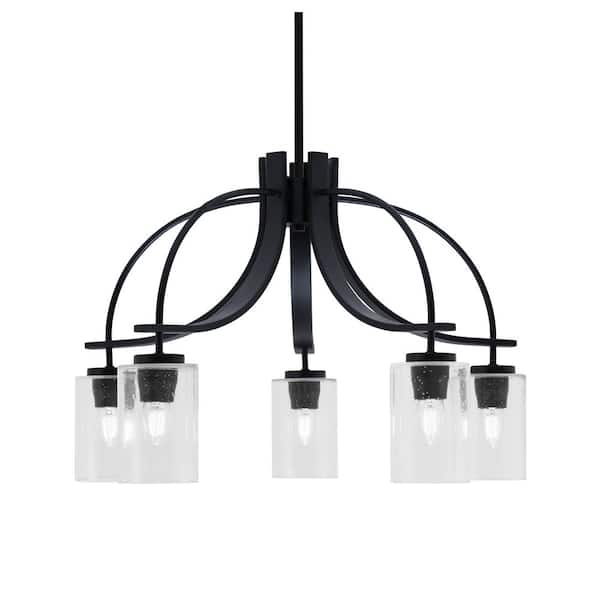 Unbranded Olympia 16.5 in. 5-Light Black Downlight Chandelier Clear Bubble Glass Shade