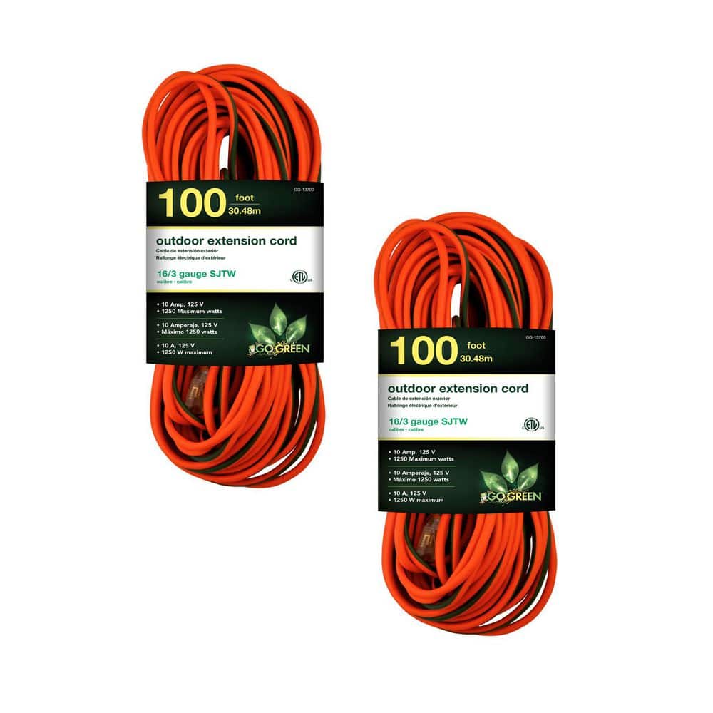 (G-13700-2) 100 ft. 16/3 Indoor Heavy Duty Extension Cord, Orange, 2 PACK price history on PriceWatchPro