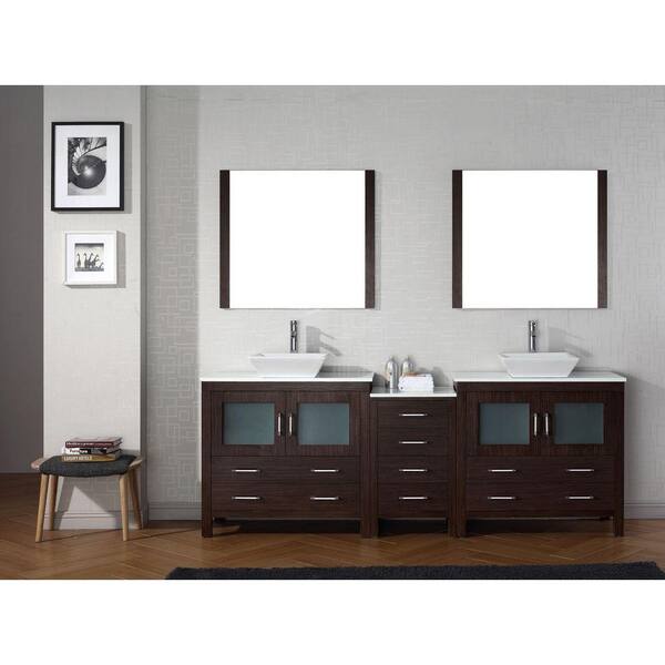 Virtu Usa Dior 91 In W Bath Vanity In Espresso With Stone Vanity Top In White With Square Basin And Mirror And Faucet Kd 70090 S Es The Home Depot