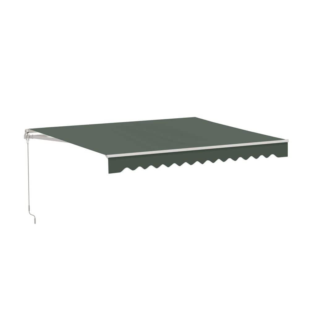 10 ft. x 8 ft. Retractable Patio Awning - White Frame - Forest Green Fabric