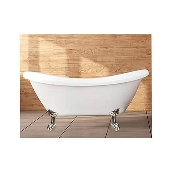 castellousa Daphne 59.05 in. x 28.34 in. Freestanding Soaking Acrylic Clawfoot Bathtub With Center Drain And Chrome Feet