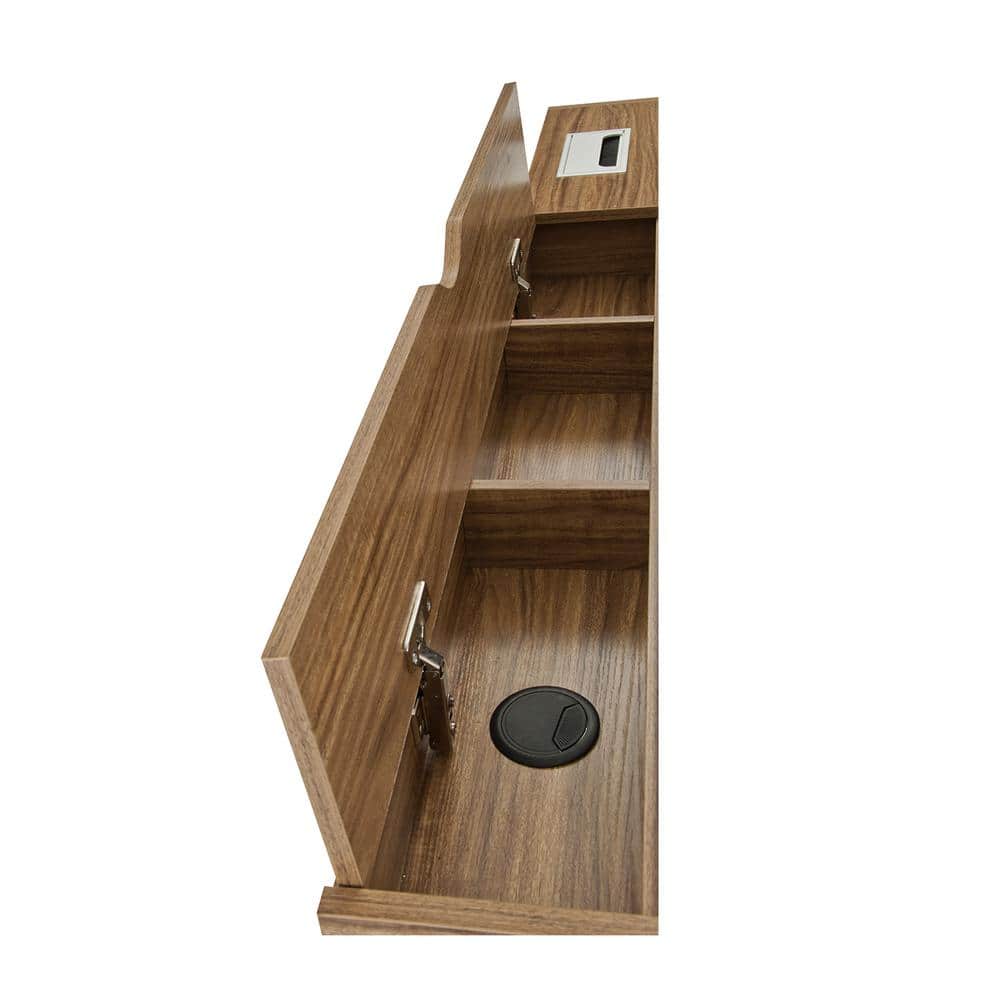 Modern Black Glass and Walnut Computer Desk with Storage