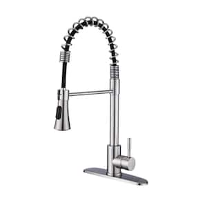 Single Handle Pull Down Sprayer Kitchen Faucet with Deck Plate in Brushed Nickel