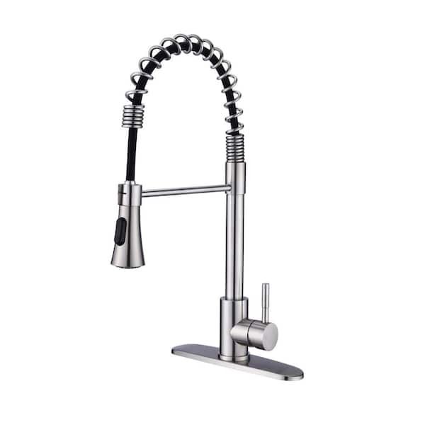 Satico Single Handle Pull Down Sprayer Kitchen Faucet with Deck Plate in Brushed Nickel