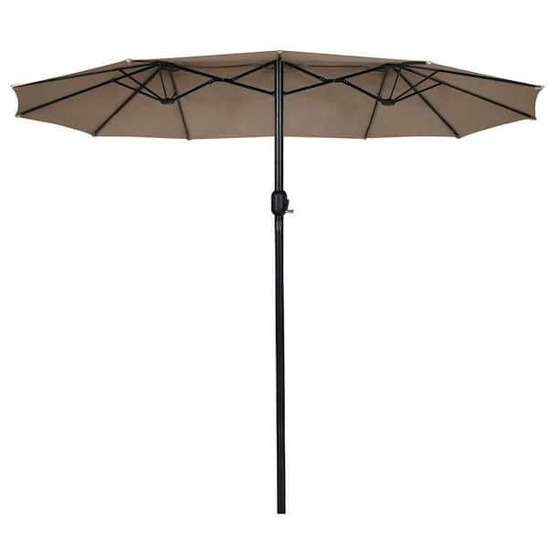 Alpulon 15 ft. Market Double-Sided Outdoor Patio Umbrella with Crank in Tan