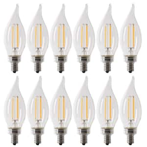 100W Equivalent BA10 E12 Candelabra Dimmable Filament CEC Clear Chandelier LED Light Bulb Bright White 3000K (12-Pack)