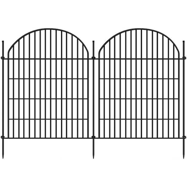Justincity 10 Panels 8 in. Rustproof Metal Garden Fence with Gate Decorative Animal Barrier No Dig Outdoor Edging Border Fencing