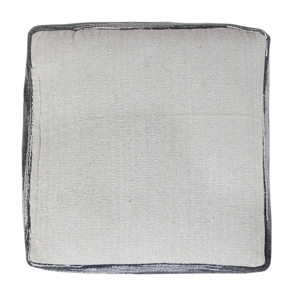 Gray and Ivory Cotton Geometric Pouf with Tassels