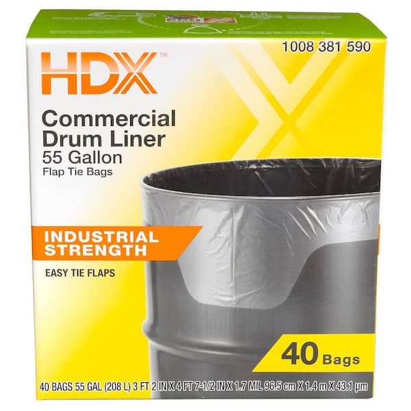 55 Gal. Clear Heavy-Duty Trash Bags Flap Tie Drum Liner (40-Count)