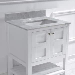 Newton 31 in. x 22 in. Carrara Marble Vanity Top with Square Sink for Single Hole Installation in Carrara White