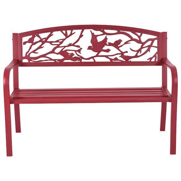 Gtnali 48.5 in. Red Metal Outdoor Bench