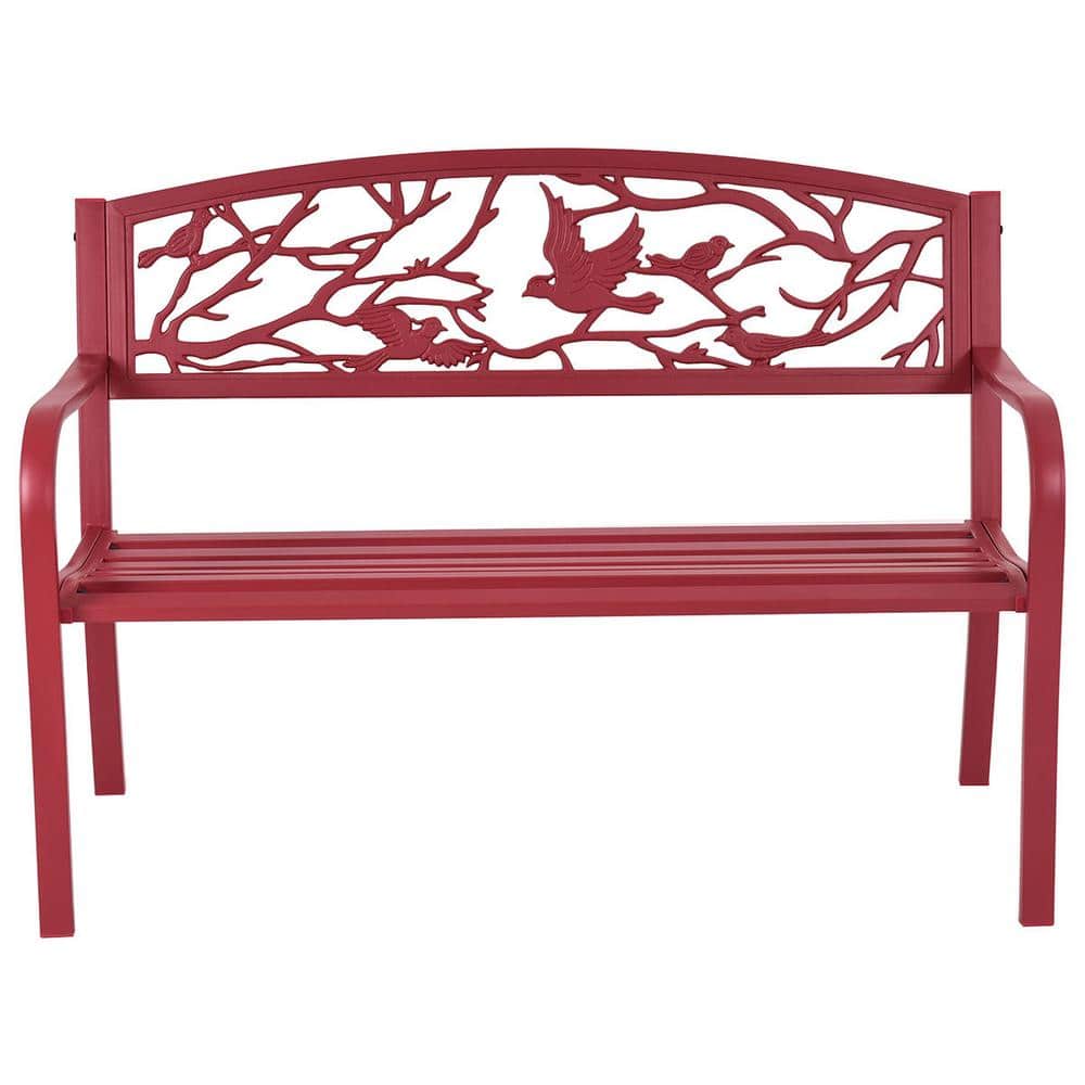 48.5 in. Red Metal Outdoor Bench