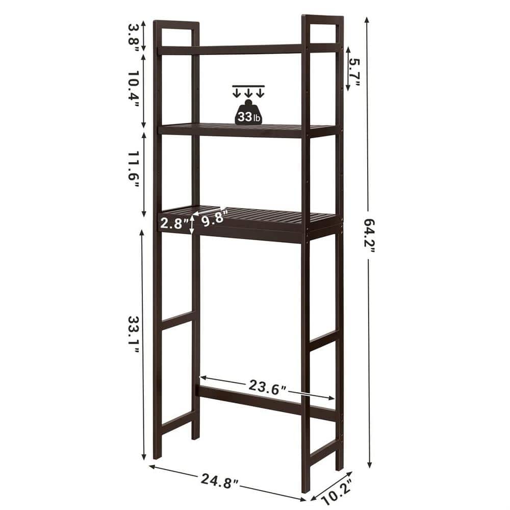 Brown Bamboo 3-Tier Adjustable Over-The-Toilet Storage Organizer
