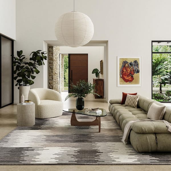 Memento Abstract Reversible Wool Charcoal 8 ft. x 10 ft. Indoor/Outdoor Patio Area Rug