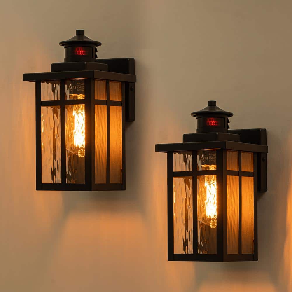 Matte Black Medium Outdoor Lantern Sconce with Clear Glass