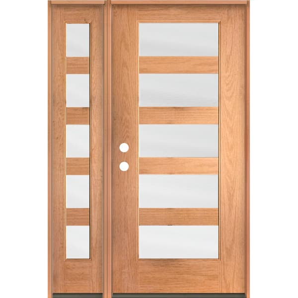 Krosswood Doors ASCEND Modern 50 in. x 80 in. 5-Lite Right-Hand/Inswing Satin Glass Teak Stain Fiberglass Prehung Front Door/LSL