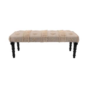 Rylee Intricate Embroidery Blue/Cream Indoor Upholstered Bench