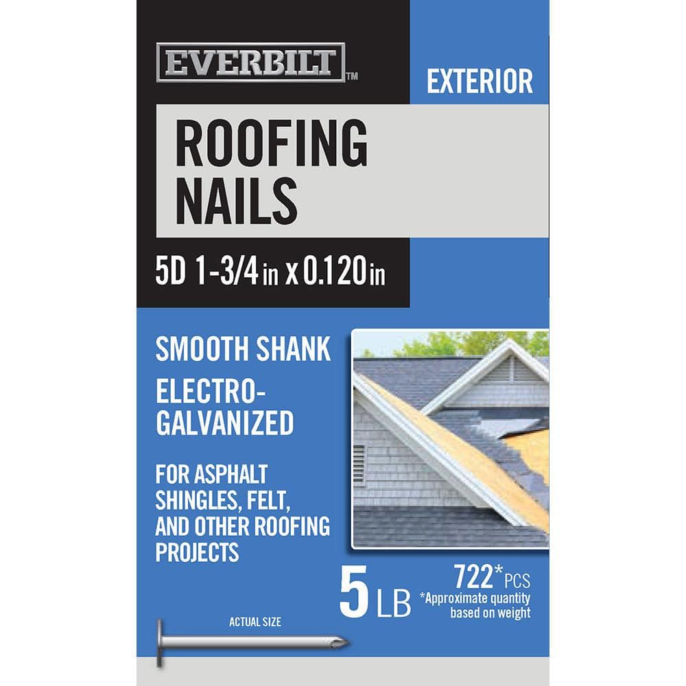 Everbilt 5D 13/4 in. Roofing Nails ElectroGalvanized 5 lbs (Approximately 722 Pieces) 815690
