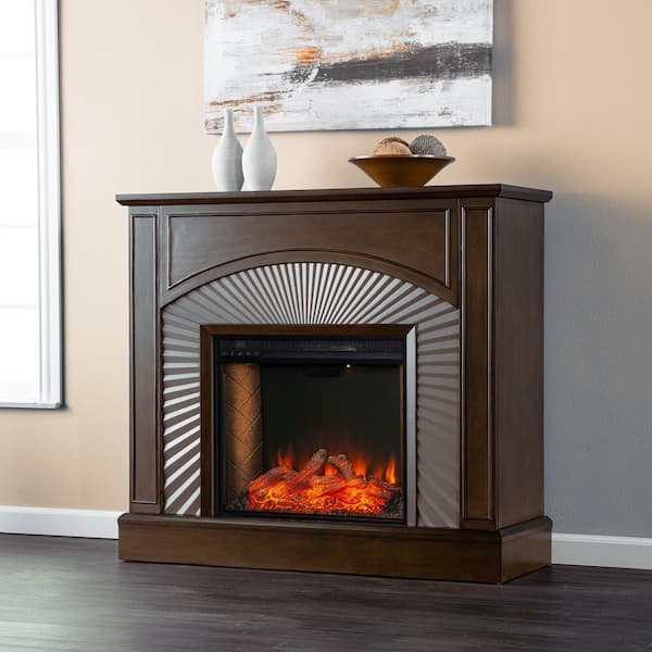 SEI FURNITURE Billingsdon 45 in. Freestanding Wooden Electric Fireplace in Brown