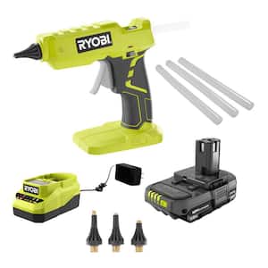 ONE+ 18V Cordless Full Size Glue Gun Kit with 1.5 Ah Battery, Charger, (3) Glue Sticks, and 3 Piece Accessory Nozzles