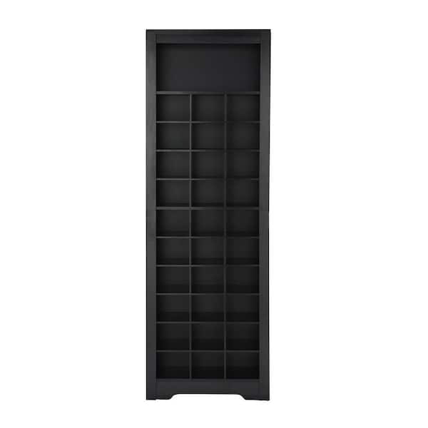Black 30-Compartment Tall Shoe Storage Cabinet Multifunctional Vertical Storage Cabinet Suitable for Hallways, Bedrooms