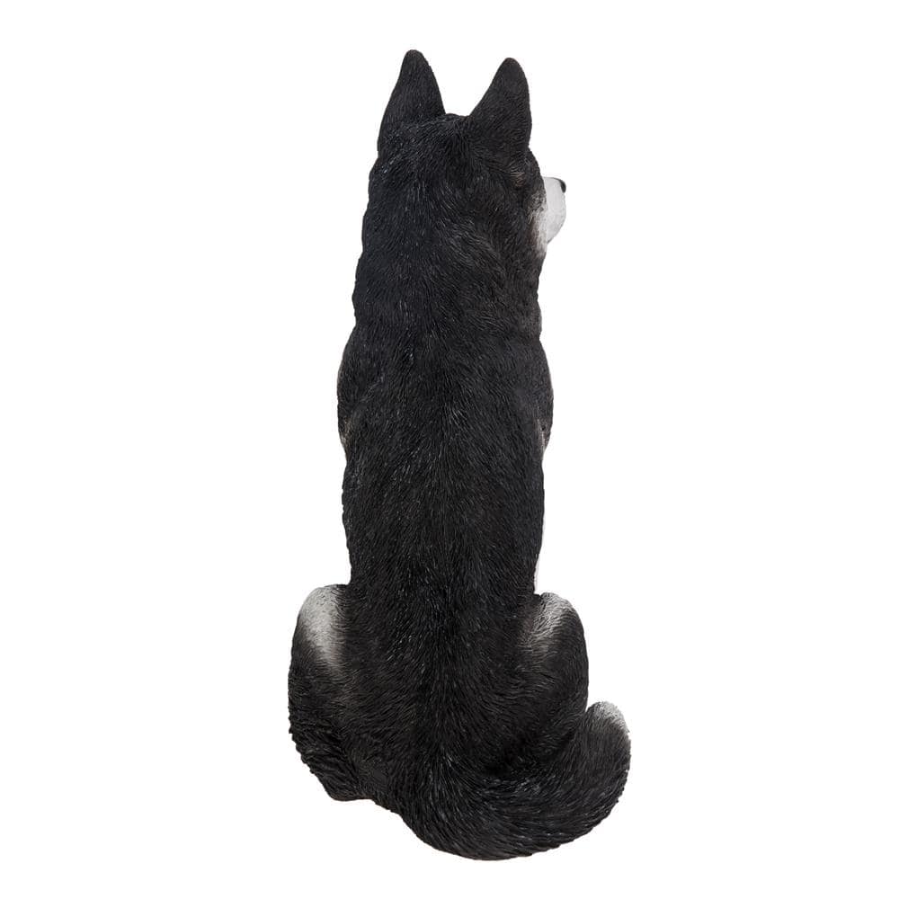Large Black and White Resin Siberian Husky Sitting Statue