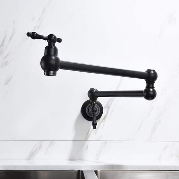 Wall Mount Pot Filler Faucet in Matte Black, 360°, 4 GPM for Mediterranean-Style Kitchens
