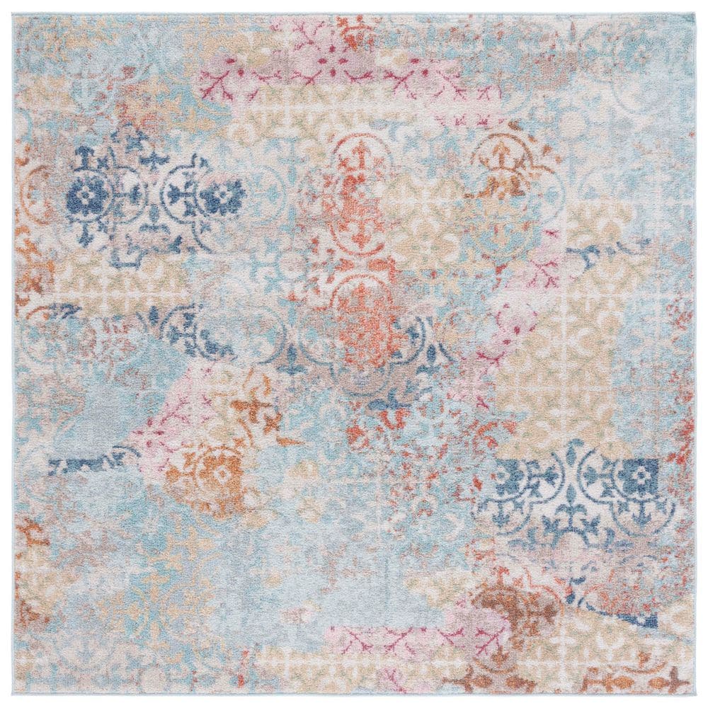 Blue Rectangular Rug With Rust Edge SAFAVIEH Phoenix 7 ft. x 7 ft. Blue/Rust Distressed Ornate Square Area ...