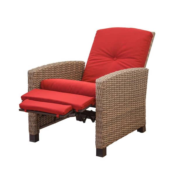 Domi Outdoor Wicker Recliner Chair with Adjustable Backrest and Cushions, Red