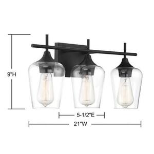 20.75 in. 3-Light Black Vanity-Light with Clear Glass