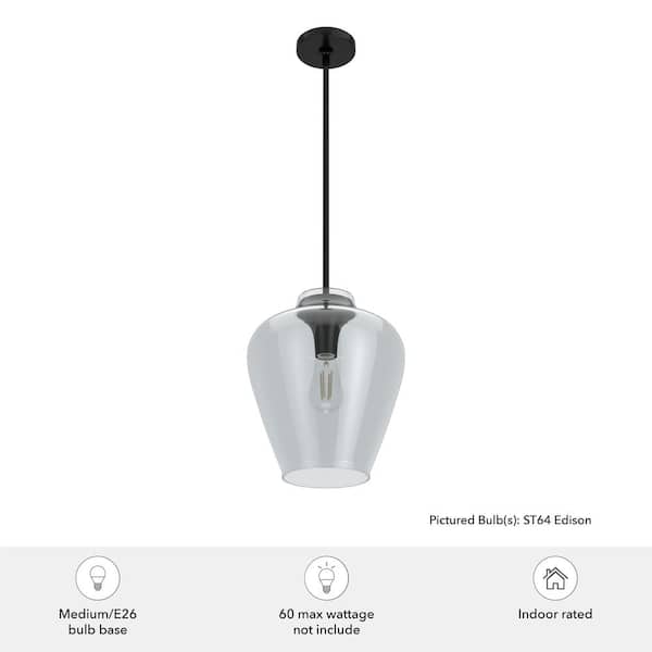 Hunter - Vidria 1 Light Matte Black Pendant with Smoked Glass Shade Kitchen Light