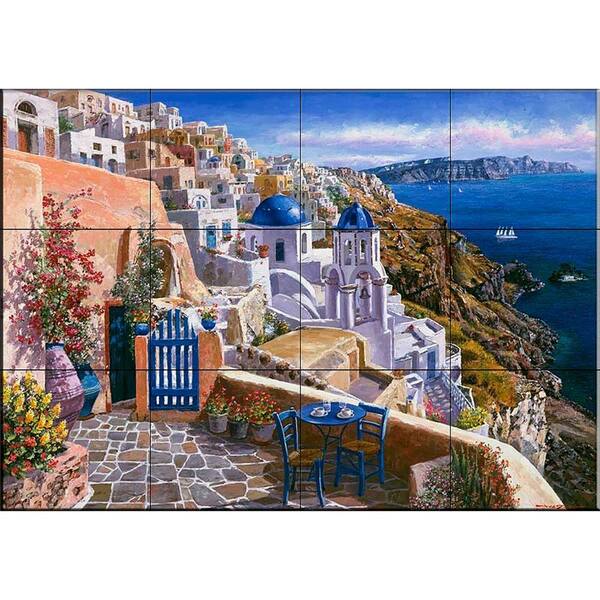 The Tile Mural Store View of Santorini 17 in. x 12-3/4 in. Ceramic Mural Wall Tile