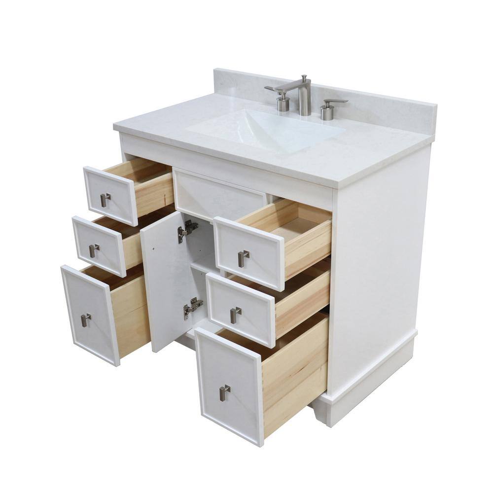 White Solid Wood Freestanding Single Sink Vanity with Quartz Top