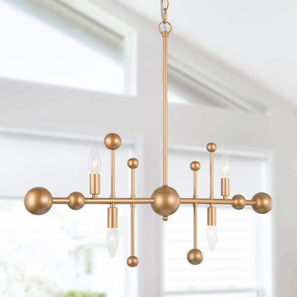 Uolfin 30 in. 4- -Light Modern Island Gold Metal Chandelier with Spherical Decoration