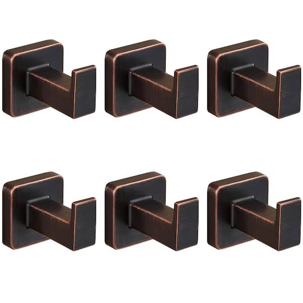 PRIMEPLUS 6-Piece Stainless Steel J-Hook Robe/Towel Hook with Square Mount Post in Oil Rubbed Bronze