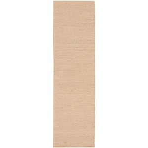 Natural Jute Bleached 2 ft. x 8 ft. Solid Contemporary Kitchen Runner Area Rug