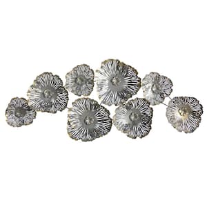 5 ft. x 2 ft. Floating Silver Metal Floral Wall Art Decor
