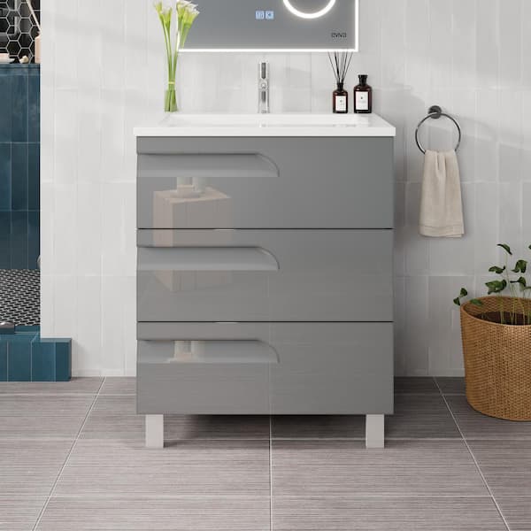 Eviva Joy 28 in. Single Sink Gray Bath Vanity with White Porcelain Top (Assembled)
