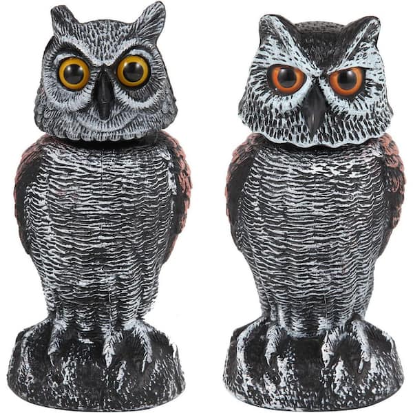 2-Pack Fake Owl Decoys for Scare Away Birds, Swivel Head Bird Repellent